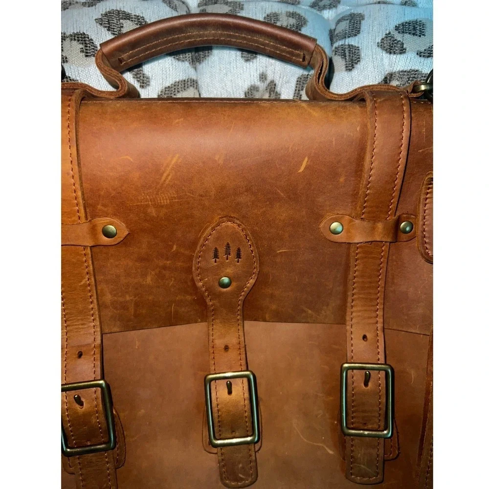 Portland Leather Goods Brown Leather‎ Satchel Briefcase Laptop Messenger Bag